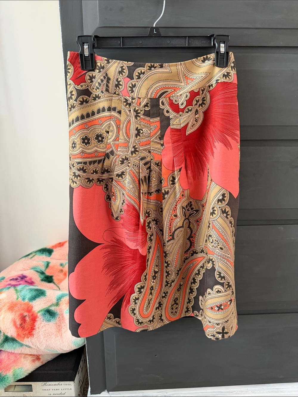 Ann Taylor Coral and Black Paisley Skirt